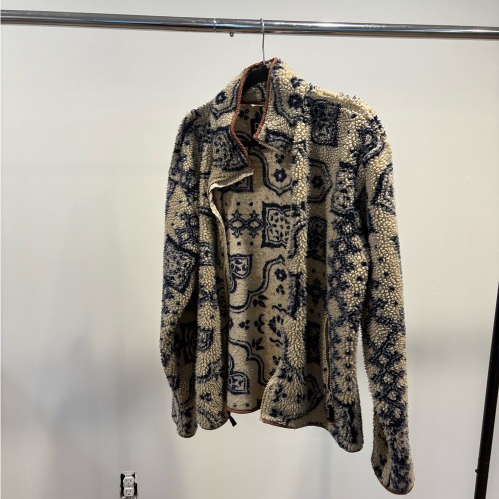 BDG Beige and Navy Patterned Sherpa Jacket